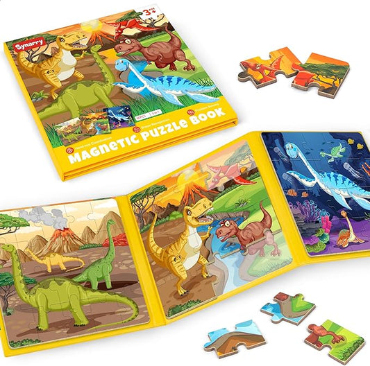 SYNARRY Magnetic Dinosaur Puzzles for Kids Ages 3-5, 20 Pieces Puzzles for Toddlers 4-6, Children Travel Activity Toys Games Gifts for Kids Boys Girls Ages 3 4 5 in Car Airplane Magnet for Road Trip