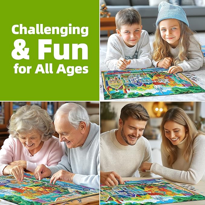 Fall City Landscape Puzzles for Adults 1000 Pieces Funny Colorful Autumn Vibrant Stree Jigsaw Puzzles 1000 Pieces Challenging Family Puzzle with Letters on Back Games Gift for Boys and Girls