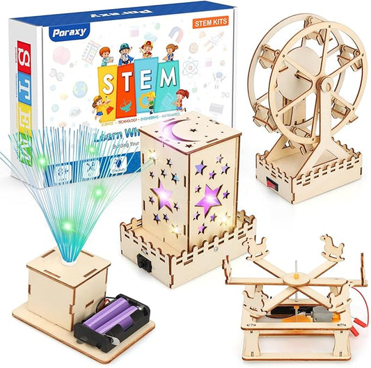 Poraxy 4 in 1 STEM Kits for Kids Age 8-10, Science STEM Projects for Kids 8-12, 3D Puzzles, Educational Craft Building Toys 8-13, Christmas Birthday Gifts for Girls Boys 6 7 8 9 10 11 12 13 Year Old