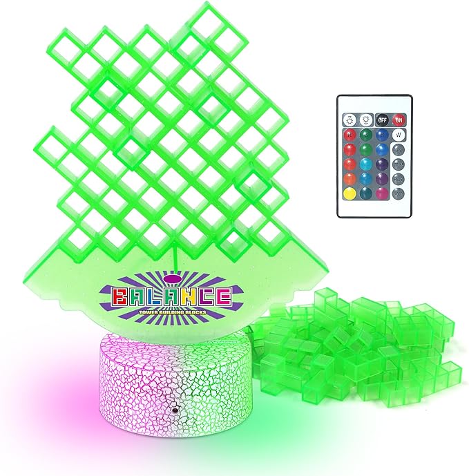 FAVANTIME 32pcs LED Stacking Game Tetra Balance Tower Stacking Blocks Board Games for 1-4 Players Family Games for Kids, Adults, Party, Travel Team Building Blocks Toys