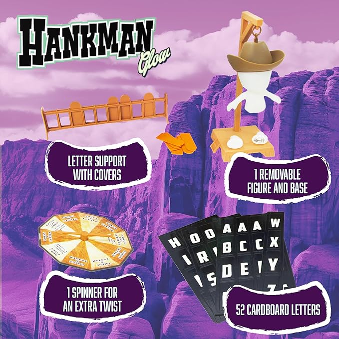 Fotorama Hankman Glow, Magnetic Hangman Mystery Word Guessing Game for Kids & Families, Glow in The Dark Travel Game, Guess Who Before Hank Falls
