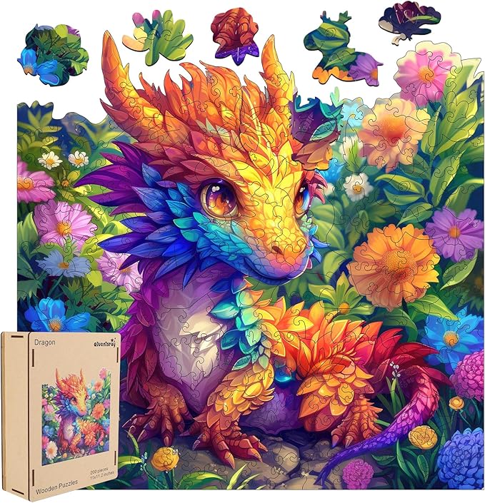 Wooden Jigsaw Puzzles 500 pieces-Dragon,Medium,16.3x16.5in,Royal,Wooden Puzzles for Adults,Unique Shape Animal Adult Puzzles,Irregular Wood Puzzles Best Gift for Adults and Kids Family Game