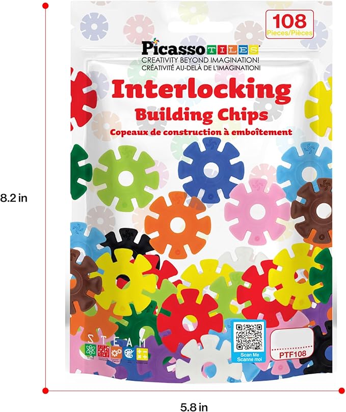 PicassoTiles Building Chips Interlocking Disc Construction Blocks in 12 Colors STEM Learning Early Education Toy Engineering Playset Child Brain Development for Toddlers Girls Boys Kids Age 3+ PTF108