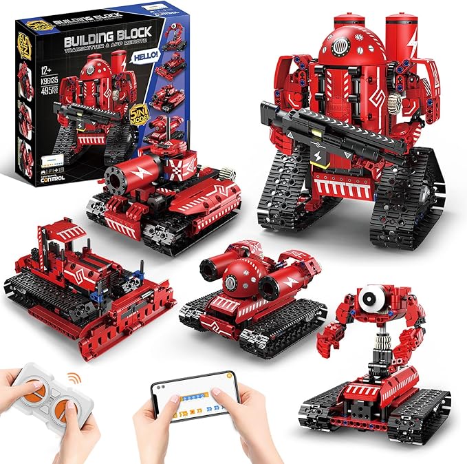 STEM Robot Building Kit for Boys Age 8-16, 5 in 1 Remote Control Robot Toys with 495 Pieces, Engineering Science Birthday Gifts for Kids Teens 8 9 10 11 12 13 Years Old