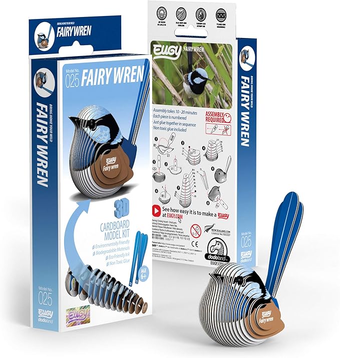 Eugy Fairy Wren 3D Puzzle, 26 Piece Eco-Friendly Educational Toy Puzzles for Boys, Girls & Kids Ages 6+