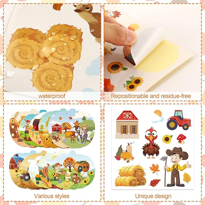 JUNEBRUSHS 30 Packs Fall Thanksgiving Crafts,Autumn Pumpkin Scene Crafts Fall DIY Ornaments Stickers Craft for Home School Classroom Activity Party Decor