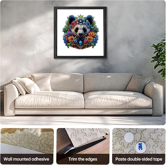 Wooden Puzzles for Adults,Panda Design Jigsaw Puzzles 300 Piece,Thanksgiving Birthday Gifts Family Game,Unique Shape Puzzle Challenge 14.9 x 14.9 Inch