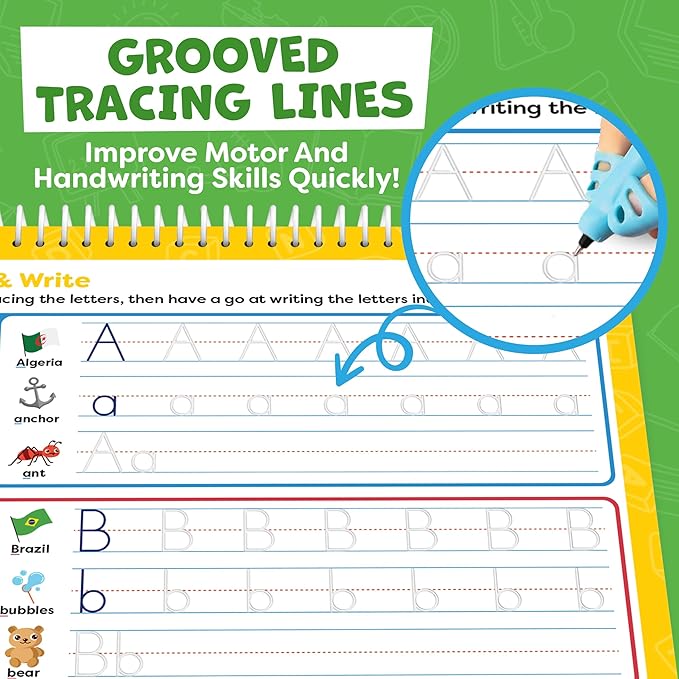 Magic Grooved Writing Practice for Kids - Grooved Handwriting Practice for Kids 5-7 8-10 Magic Copybooks for Kids - Tracing Books for Ages 3-5 - Preschool Learning Activities - 5 Year Old Girl Gift