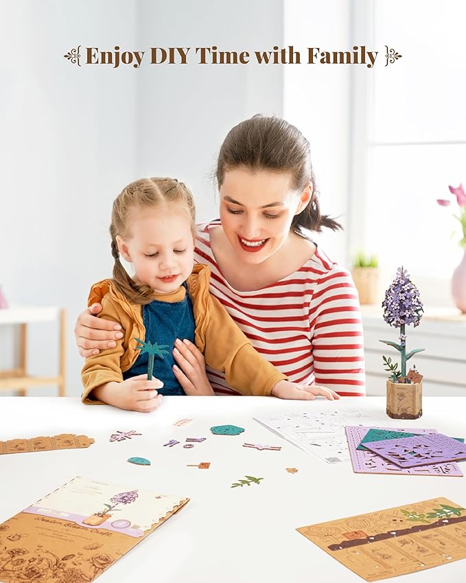 rowood 3D Puzzles for Adults,Wooden Artifical Flower Craft Kit,DIY Botanical Collection Building Toy Set,Mother's Day/Valentine's Day/Thanksgiving Day/Christmas/Birthday Gift -Lilac