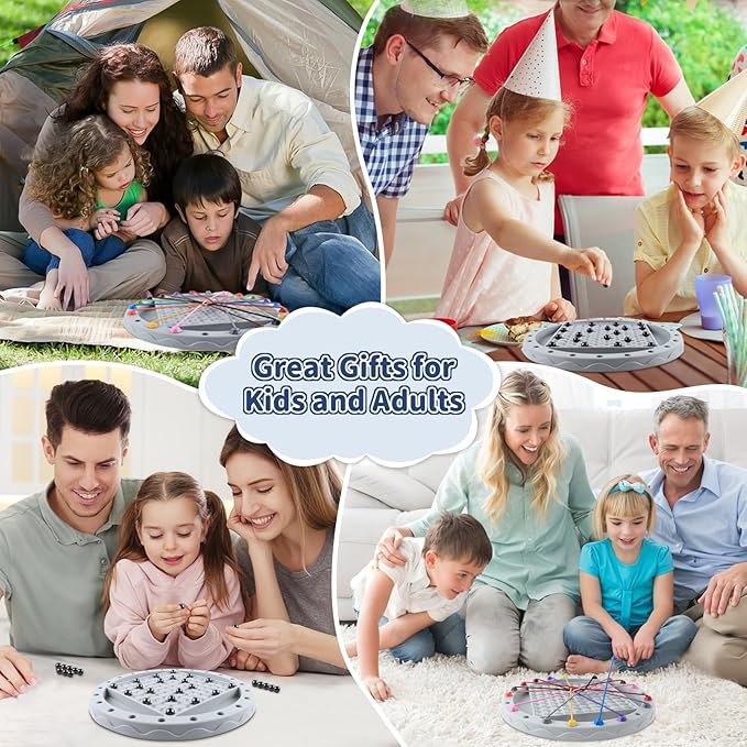 2 in 1 Board Games, Magnetic Chess & Rope Untangling Puzzle Game, Travel, Family Games for Kids and Adults, 40 Pcs Stones, Brainy Knots, Multi-Challenges for Age 8+, Educational Strategy, 2-4 Players