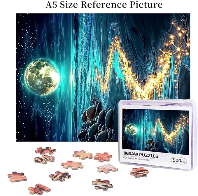 Seaside Moon Puzzles 500 Pieces ，Beach Puzzles for Adults，Ocean Beach Theme Jigsaw Puzzles，Seaside Puzzle 500 Pieces，Educational Toys Challenging Fun Games for Family and Friends