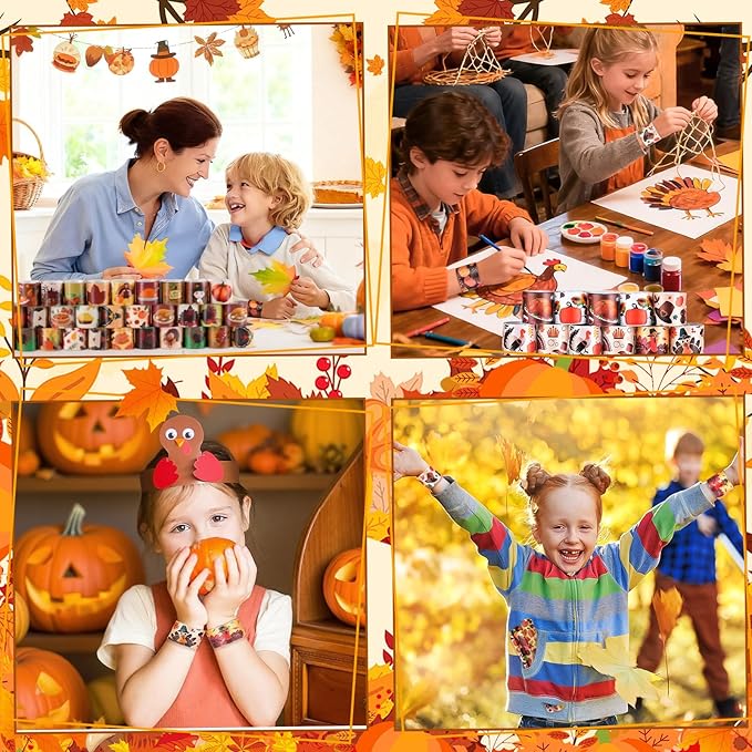 LUYI 144 Pcs Thanksgiving Slap Bracelets，Thanksgiving Party Favors Supplies -36 Different Designs Bracelets Bulk for Thanksgiving Decorations Treat Toys Bag Stuffers Gift