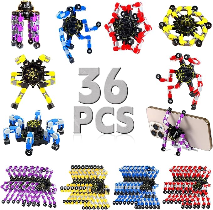 36PCS Fidget Toys Bulk Transformable Fidget Spinner Party Gifts Travel Sensory Toys for Easter Basket Stuffers Birthday Party Favours School Rewards