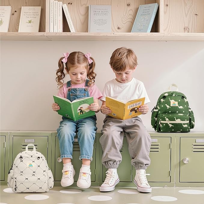 STEAMEDBUN Corduroy Toddler Backpack for Girls 2-4: Kids backpack for Boys Girls - 12 inch Preschool Kindergarten Backpacks - Bow