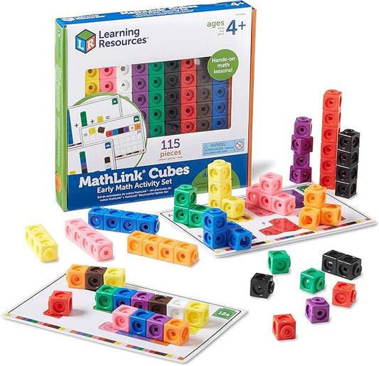 Learning Resources MathLink Cubes Early Math Activity Set - 115 Pieces, Ages 4+ Kindergarten STEM Activities, Math Cubes Activity Set and Games for Kids, Mathlink Cubes Activity Set