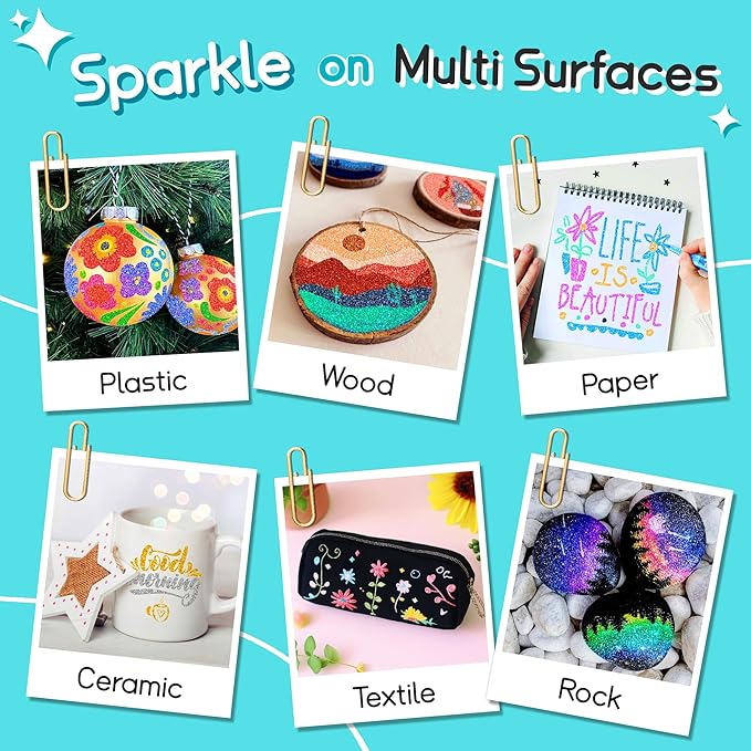 Glitter Markers Pens, 24 Colors Glitter Paint Pens Set Acrylic Sparkle Markers Teen Art Supplies for Scrapbooking, Cards, DIY Crafts, Adults Coloring, Extra-Fine Tip 0.7mm