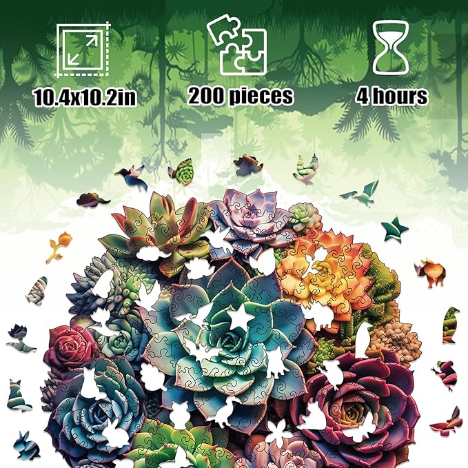 Wooden Puzzle for Adults, 200 Piece Plants Irregular Animal Shaped Wooden Jigsaw Puzzles, Unique Puzzles for Adults, Creative Gift