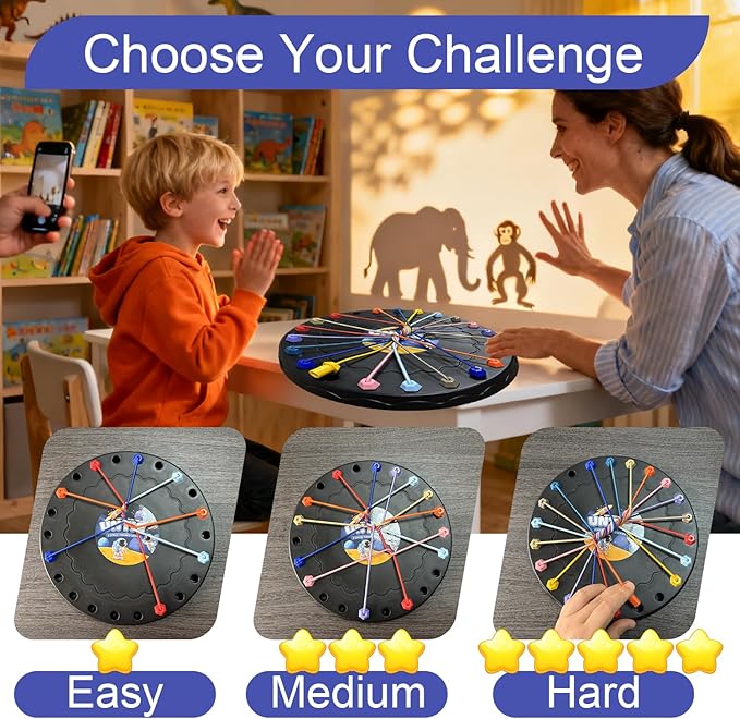 Rope Untangling Puzzle Game for Kids & Adults, 3-Level Brain Teaser with 22-Hole Board & 10 Colorful Ropes, Educational Travel Toy, Family Party Game with Strategy Challenges