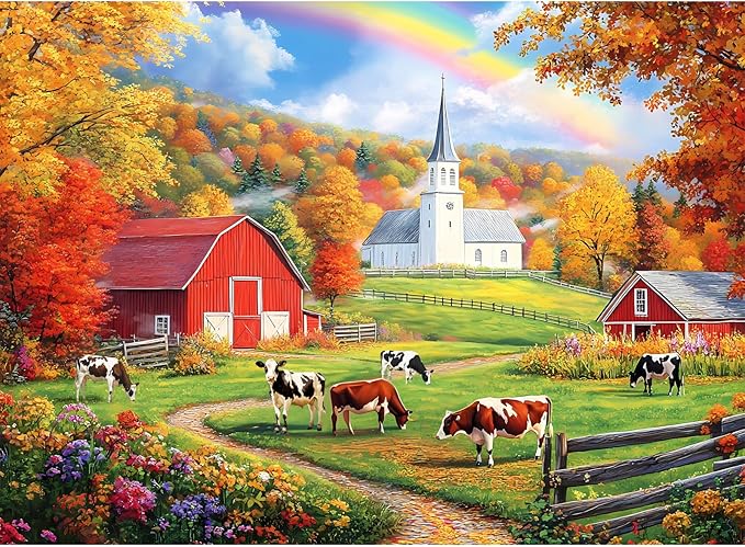 300 Piece Puzzles Jigsaw Puzzles 300 Pieces for Adults Farm Cow Puzzles for Kids Ages 8-10 Adult Puzzle Challenge Game Gift Toy for Puzzle Enthusiasts Home Decor Gift Toy 20.5x15IN