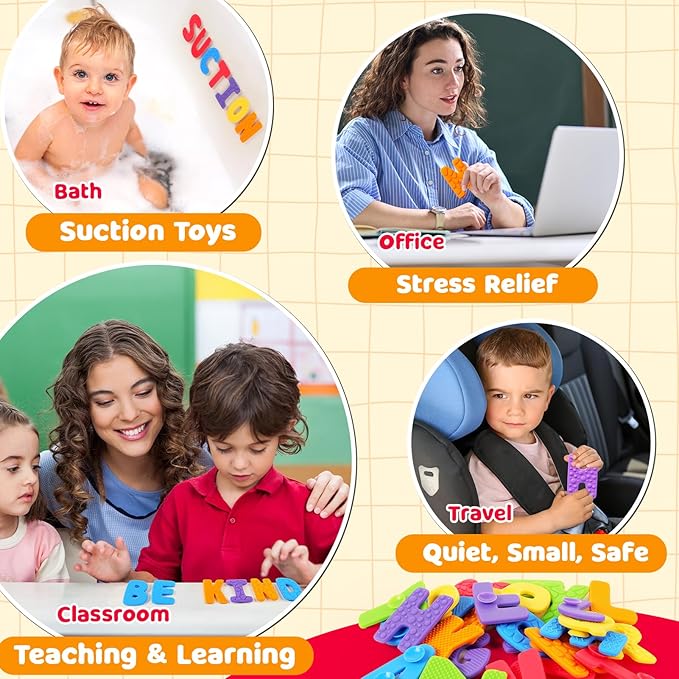 Sensory Fidget Toys for Kids Toddler: 26 Pieces Textured Alphabet Suction Toy for Autism - ABC Educational Toy Preschool Learning Activity - Fidget for Classroom - Travel Toys Road Trip Essential