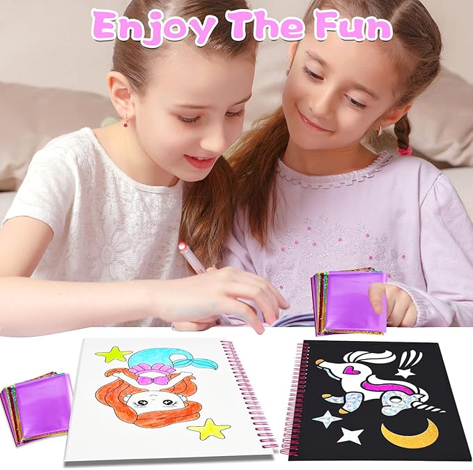 LICSOR Foil Art Crafts Activity for Kids, Craft Gift for Girls Kids Ages 4-6-8-12, Fun DIY Creative Travel Toys Art Supplies, Unicorn Princess Birthday Gift for Girls 5 6 7 8 9 10 Years Old