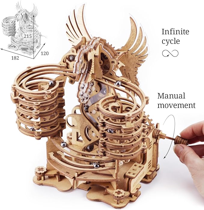iDventure DIY Wooden Marble Run Mode Dragon – 3D Mechanical Wooden Puzzle Model Kit für Adults and Teens Hand Cranked Mechanical Gear with 15 Steel Balls