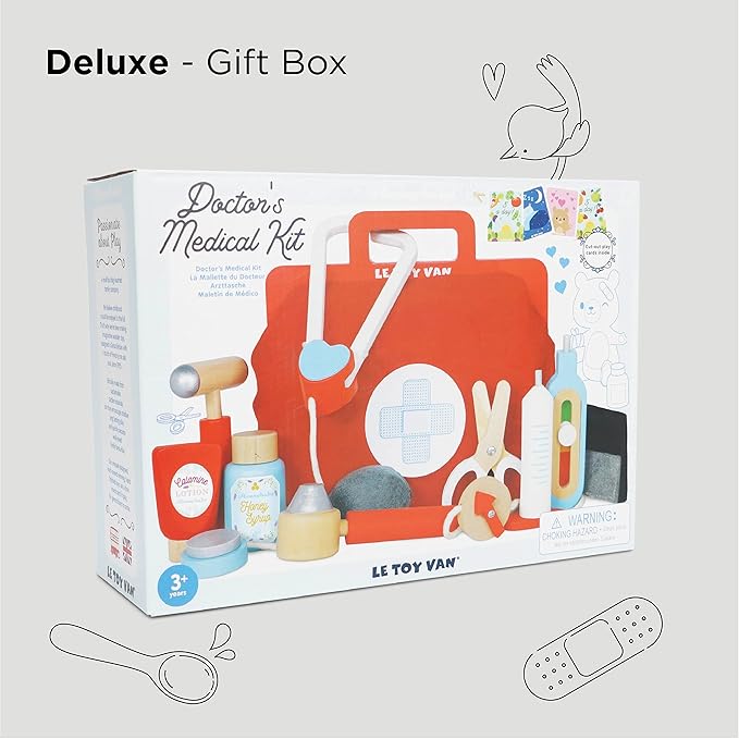 Le Toy Van - Kids Wooden Educational Pretend Play Honeybake Doctor's Medical Play Set Kit | Kids Pretend Play Role Play For Boys And Girls | 3 Year Old +, 8.66" x 5.70" x 5.90" (TV292)
