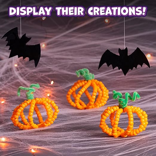 Ready 2 Learn Halloween Crafts | Create Your Own Bead Pumpkins | Set of 4 | DIY Halloween Crafts for Kids | Mess-Free | Kid-Friendly Instructions