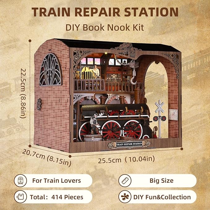 Book Nook Kit, Book Nook Kits for Adults and Teens, DIY Miniature Dollhouse Kit 3D Wooden Puzzle Booknook Bookend with LED Light