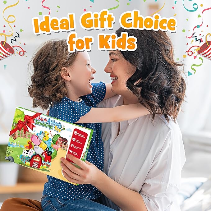 Montessori Toys for Kids 3-7 Wooden Farm Animal Blocks Stacking Games Educational Toy for 3 4 5 6 Year Old Girls Boys Christmas Birthday Gifts for Grandkids Toddler Balance Game Girls Age 3-5