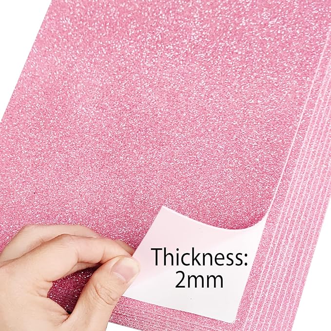 SALEMAR Pink Sticky Glitter Foam Sheets for Craft, 10 Packs Thick Self-Adhesive Sparkle EVA Paper Stickers for School Projects, 30 x 20cm