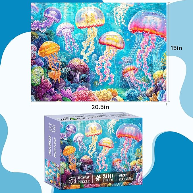 300 Piece Puzzle for Adults,Ocean Jellyfish Jigsaw Puzzles 300 Pieces for Adult Kids Elderly Puzzle Game Premium Cardboard Jigsaw Puzzle Challenging Puzzles Game Family Activity Birthday Gift Toy