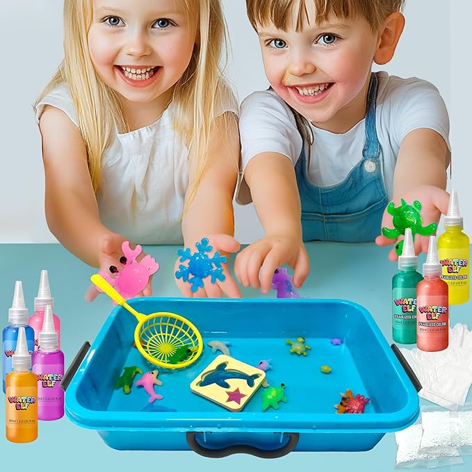 Magic Water Elf Toy Kit，Aqua Fairy Squishy Making kit with 10 Water gels&8 molds,Magic Jelly elf,Glow in The Dark Water Pets Craft Kits,Sensory Toy Gift Ages 3 4 5 6 7 8 9