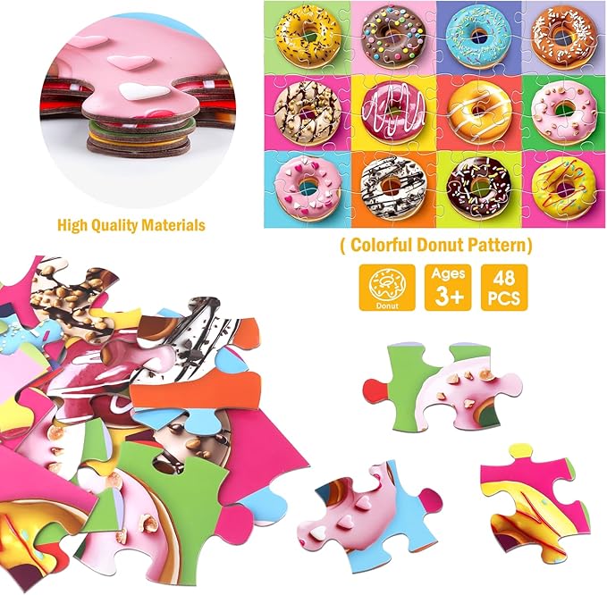 Jumbo Floor Puzzle for Kids,48 Piece Colorful Donuts Jigsaw Puzzles,Learning Educational Toys for Toddlers Ages 3-5,Children Gift for Boy Girl Ages 4-8 (Donut)