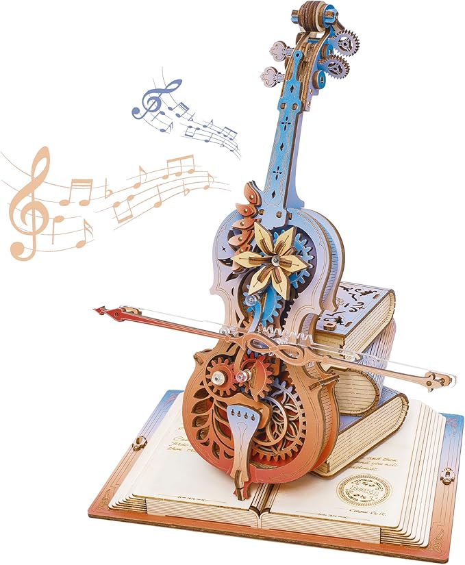ROKR 3D Puzzles for Adults, Wooden Music Boxes-Cello, Model Kits for Adults, DIY Building Sets, Birthday Gifts Hobbies for Women Men