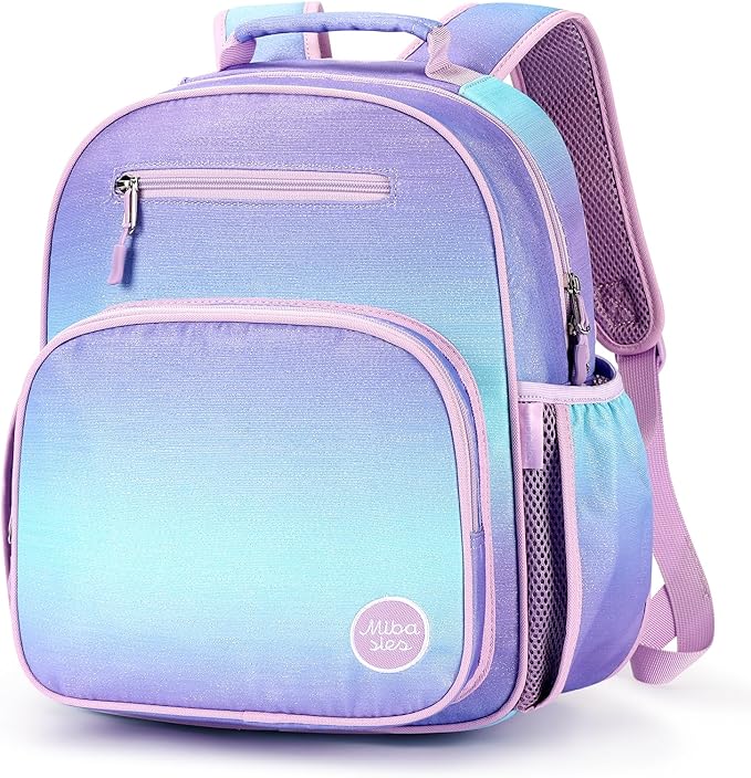 mibasies Girls Backpack 5-8: Lightweight Kids Backpacks for Girls - Girl Bookbag for Elementary School - Gradient Purple