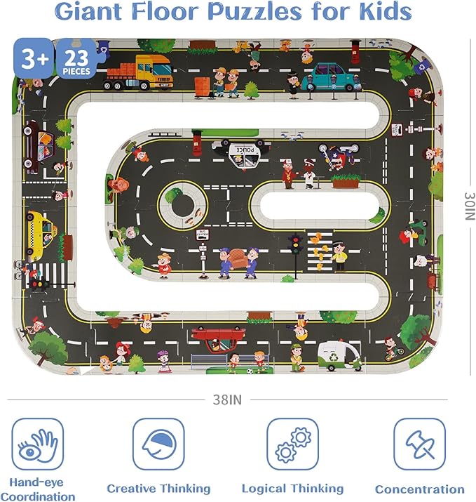 TOI Gaint Floor Puzzle for Kids Ages 3 and Up, 2x3 Feet Road Floor Puzzles for Toddlers 3-5, Extra Large Preschool Learning Jigsaw Puzzles for Boys and Girls