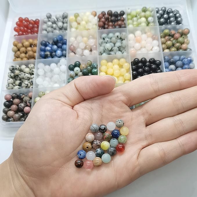 960pcs Natural Stone Beads Crystals Round Genuine Real Stone Beading Loose DIY Gemstone for Bracelet Jewelry Making(6mm,24 Color)
