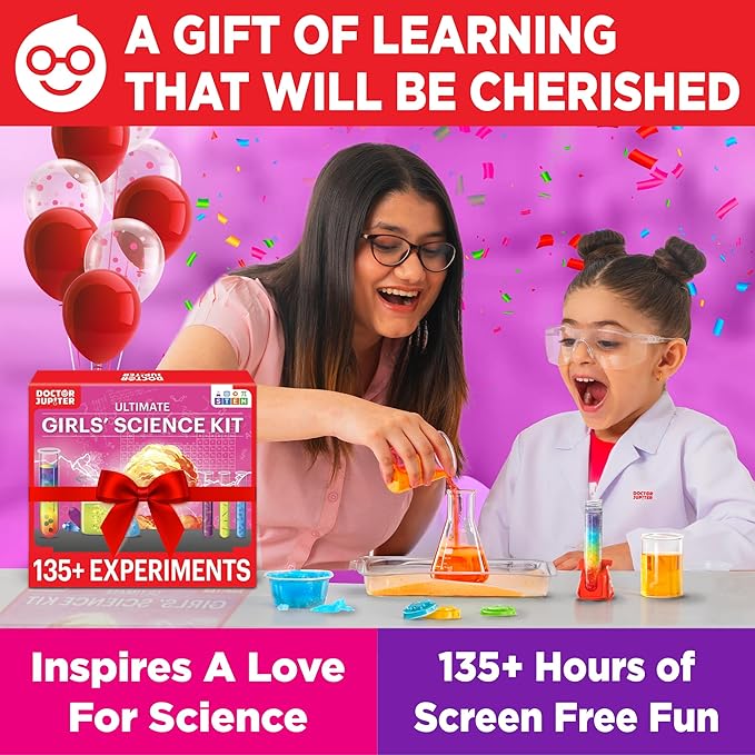 Doctor Jupiter Girls' Science Kit for Kids Ages 8-10-12-14 | Birthday Gift Ideas for 8,9,10+ Year Old Girls | Chemistry Set, STEM Toy Kit with 135+ Experiments | Learning & Educational Projects