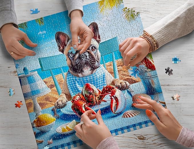500 Pieces Animal Jigsaw Puzzles for Adults and Teens and Kids Family Happy Toys Dog & Lobster