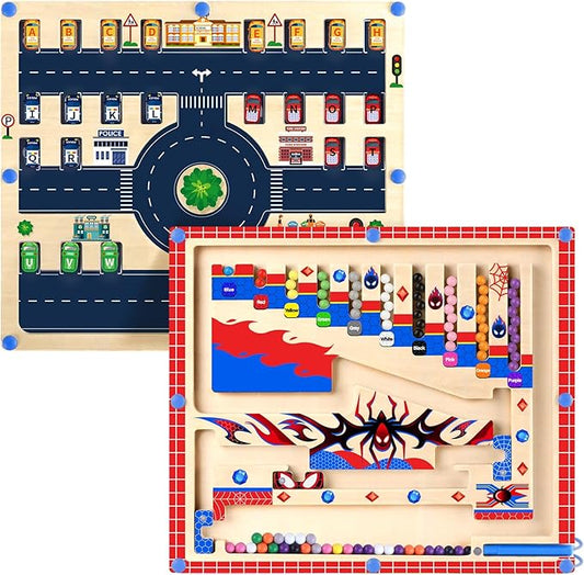 2 in 1 Magnetic Color and Number Maze,Montessori Toys for Toddler Boys,Wooden Magnet Balls Puzzles,Toddler Busy Board Game,Preschool Learning Activities