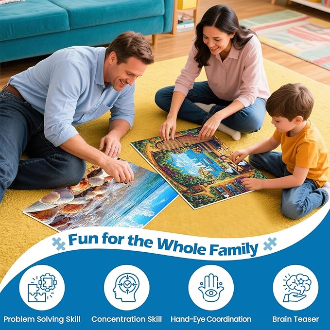 2 Pack 300 Pieces Puzzle for Adults,Beach Puzzle Vineyard Jigsaw Puzzles 300 Pieces for Adults Kids Seniors Recycled Cardboard Puzzles Challenging Game Home Decor Birthday Party Gift