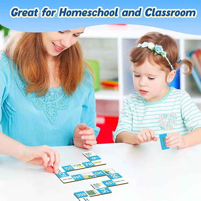 Place Value Dominoes Set,Math Manipulatives Games for Kids,Counting Toys,Learning Games,Preschool Learning Activities,Homeschool Supplies,Kindergarten Classroom Must Haves,1st 2nd 3rd Grade