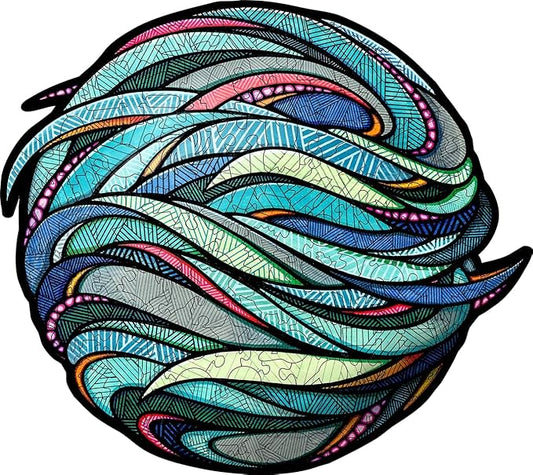 Eco-Wood-Art Wooden Puzzle - Blue Planet M | Unique Round Jigsaw Puzzle for Adults | 3D Earth Globe Decor | 300 Intricate Pieces | Eco-Friendly Home Decor Gift