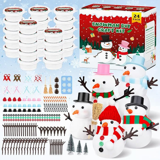 24 Pack Build a Modeling Clay Snowman Kit, Snowman DIY Christmas Crafts for Kids, Christmas Crafts Xmas Gift Winter