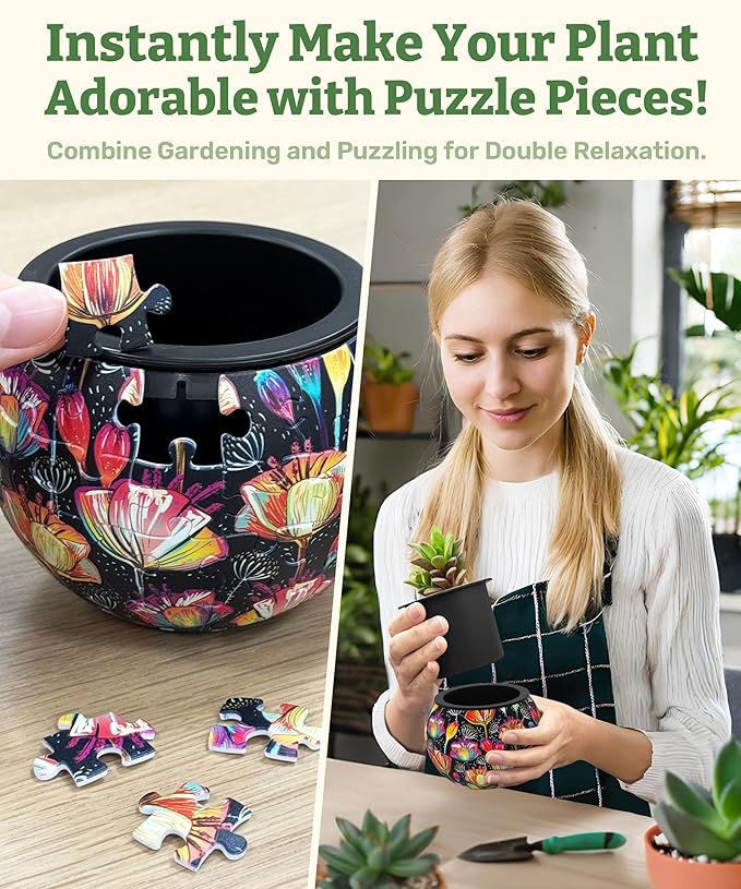PieceRelax 3D Puzzle Planter 80 Pieces - Flower Pot - Colorful Poppies, Home Decor Flower Pots for Indoor Cactus, Succulents Pots [K1118]