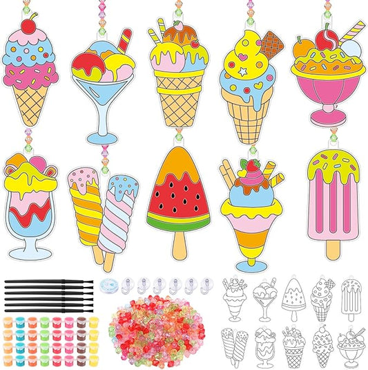 Yaomiao 30 Sets Summer Suncatchers Window Art Drawing Kits DIY Ice Cream Sun Catcher Crafts Bulk Paint Your Own Window Hanging Ornaments for Home Classroom Birthday Party Favors Decor Gifts