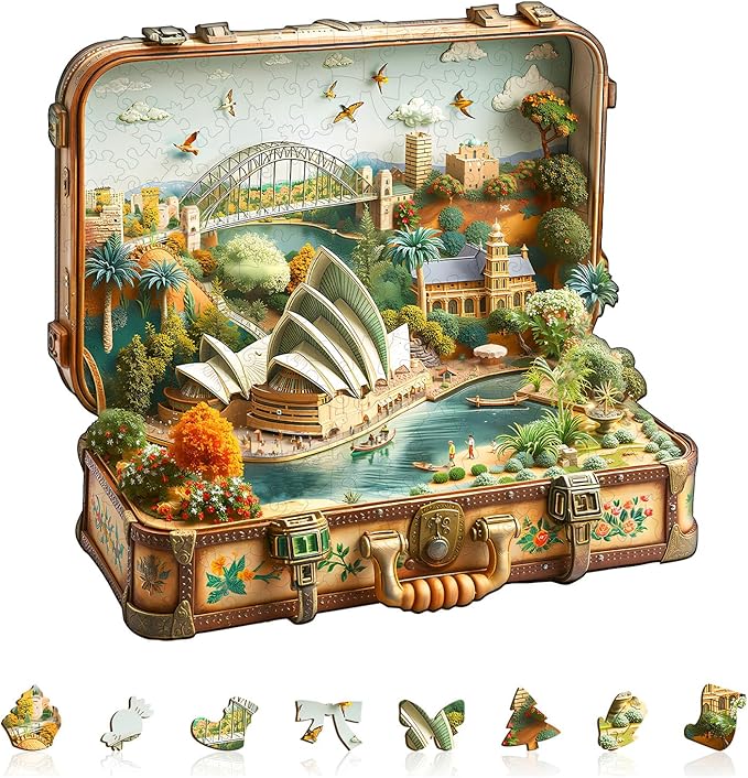 Jigfoxy Wooden Puzzles for Adults, Sydney Opera House Tour Wood Puzzles Adult, Unique Animal Shape Wooden Jigsaw Puzzles for Adults, Birthday Gifts for Puzzle Lovers, Family (M-11.4 * 11.2in-190p)