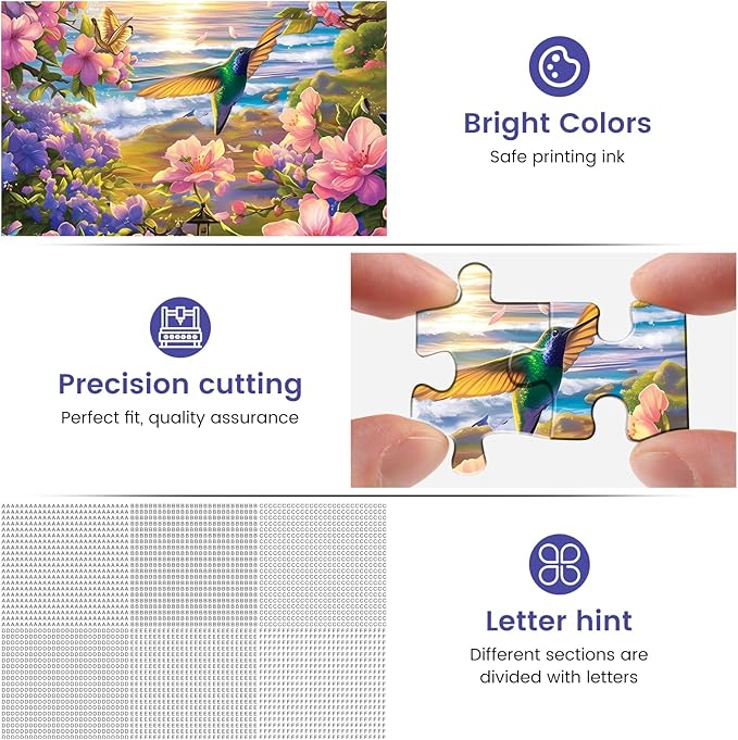 300 Pieces Puzzles for Adult Jigsaw Puzzle 300 Piece Children Elderly Puzzle Hummingbird Beach Flower Puzzle Gift for Mom Dad Family Friend Family Activity Games Home Decor Wall Art 20.5x15IN
