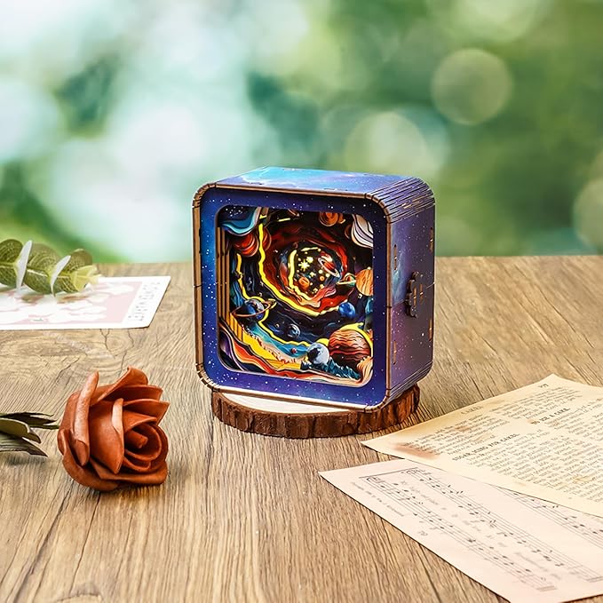 3D Wooden Puzzle Night Light, Interstellar Space DIY Puzzles for Adults, Eye Care Night Light with Touchable Switch, Personalized Gifts for Family Friend DIY Puzzle Lover